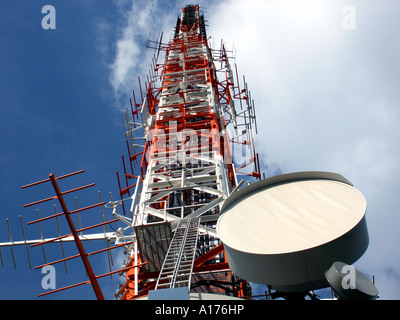 Radio relay link station on transmitting poles Stock Photo