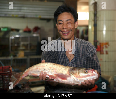 Fish Seller, Central Market, Shunde, Foshan, GuangDong, China. Stock Photo