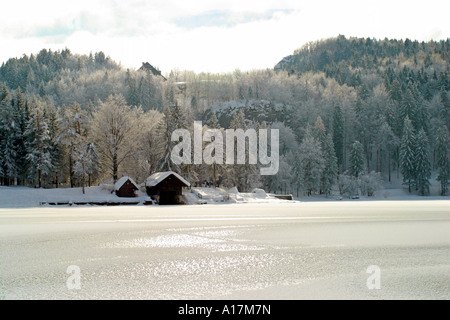 Lake Bled frozen in Winter, Slovenia. Stock Photo