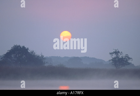 Misty Sunrise over Hickling Broad Norfolk UK