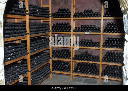 Wine storage racks for bottles in cellars Stock Photo