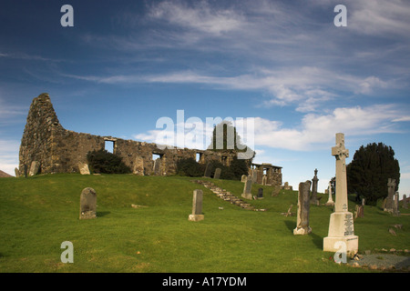 horizontal landscape photo of the ruins of Cill Chriosd chapel near broadford on the Isle of Skye with its medieval graveyard Stock Photo