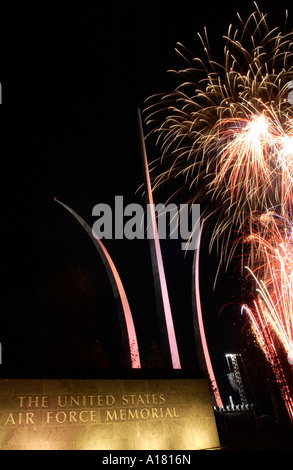 Fireworks light up the Air Force Memorial October 13 at Arlington, Va., on the eve of its official dedication ceremony. Stock Photo