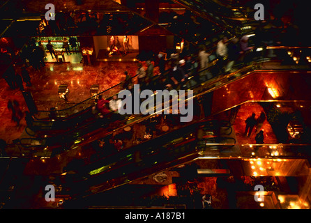 Aerial view of people riding the escalators and shopping inside the Trump Tower in New York City New York Stock Photo
