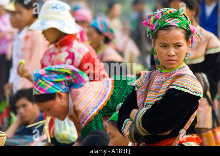 2007 Young Flower Hmong Woman Bac Ha Market near Sapa Vietnam Stock Photo