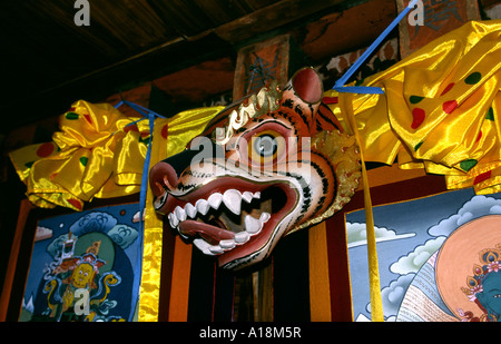 Bhutan Thimpu Crafts Tsechu festival mask and thangkas Stock Photo