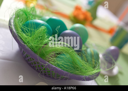 Easter Eggs in Basket Stock Photo
