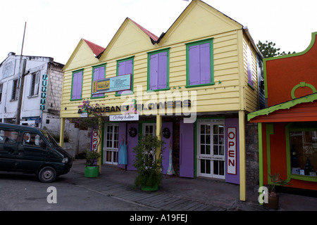 brightly painted shop fronts on redcliffe quay St. Johns Antigua caribbean west indies Stock Photo