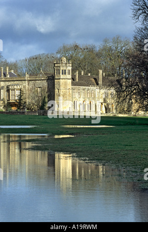 Lacock Abbey near Chippenham Wiltshire England UK EU. Winter flood water viewed from the public highway Stock Photo