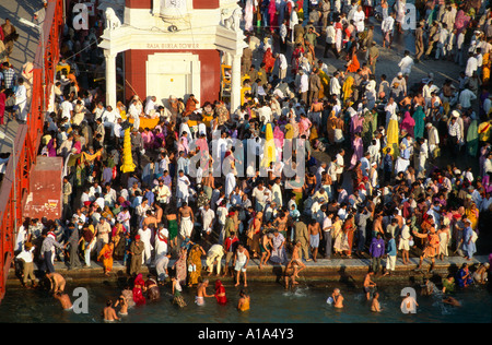 People taking holy bath at Har Ki Pauri ; Haridwar ; Uttar 