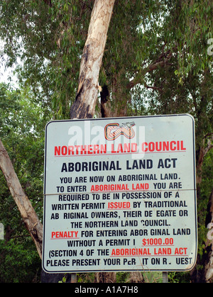 Sign about entry restrictions and requirement for permit on Aboriginal Land, Kakadu National Park, Northern Territory Australia Stock Photo