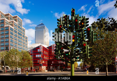 London Docklands Traffic Light Tree Stock Photo