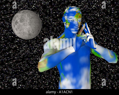 Conceptual image showing earth in the image of a man in zen pose Stock Photo