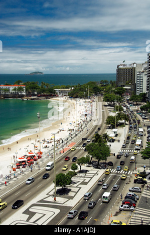 Views down Atlantica Ave and Copacabana Beach in Rio De Janeiro Brazil Stock Photo