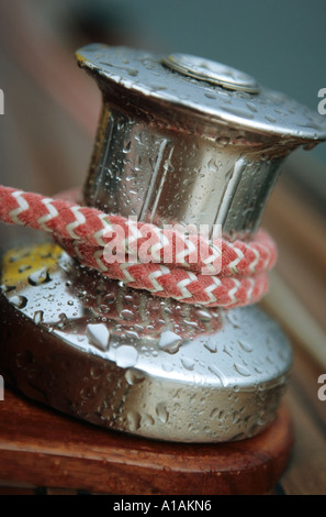 Close-up of rope around capstan Stock Photo