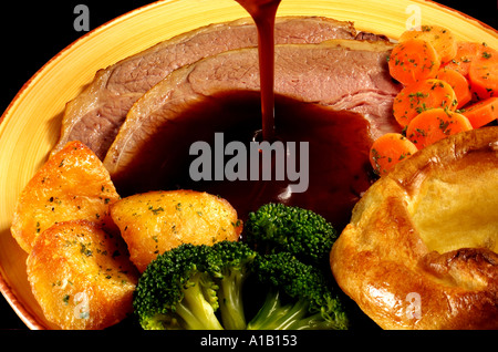 roast beef yorkshire pudding and vegetables Stock Photo