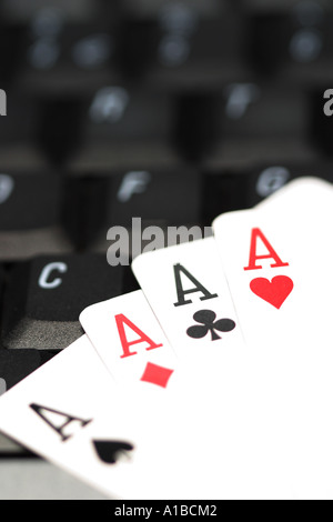 Four Aces on computer keyboard Stock Photo