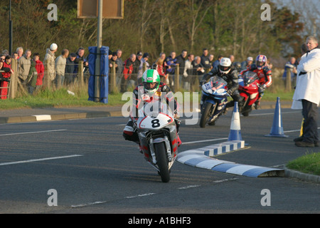 enniskillen rider richard britton 8 at magherabuoy temporary chicane North West 200 International road races county antrim Stock Photo