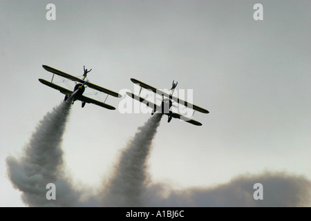 Utterly Butterly Boeing Stearman biplanes wingwalking display team at Portrush Air Display County Antrim Northern Ireland Stock Photo