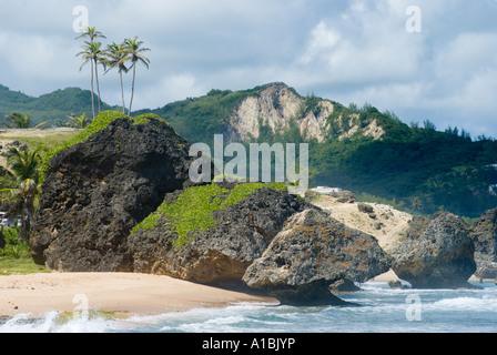 Barbados Bathsheba St Joseph parish east coast surf resort general view to Edgewater and Cattlewash with Scotland district hills Stock Photo