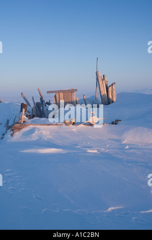 inupiat whaling camp used when hunting beluga whales during summer along the Arctic coast Yukon Canada Stock Photo