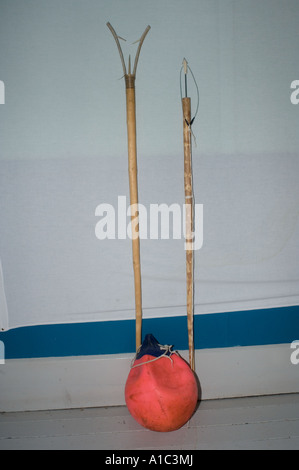 whaling implements in the Herschel Island museum off the Mackenzie River delta Yukon Territory Canada Stock Photo