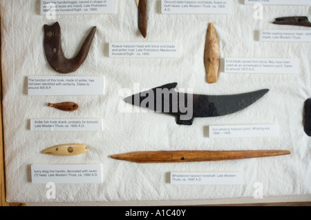 fishing and whaling artifacts in the Herschel Island museum off the Mackenzie River delta Yukon Territory Canada Stock Photo