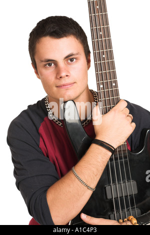 Young man with bassguitar Stock Photo
