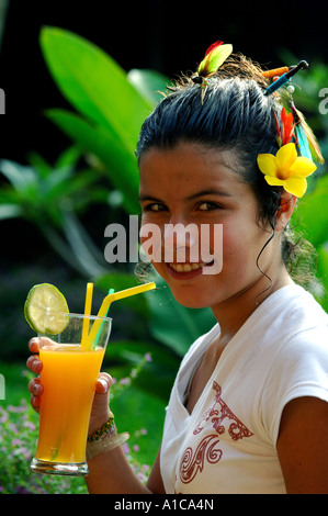 girl with an orange juice during holiday in in Thailand, Thailand Stock Photo