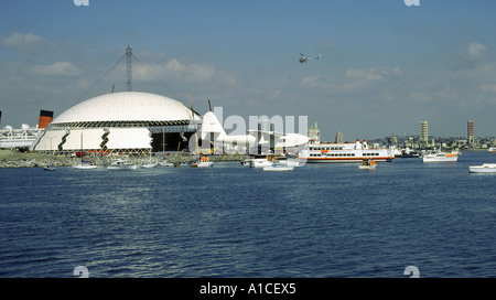 The Spruce Goose being moved inside exhibition dome in Long Beach, California Stock Photo