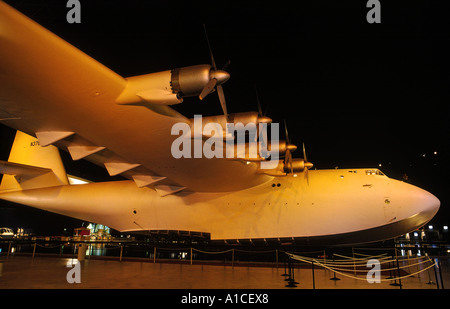 Angled side view of the Spruce Goose inside the exhibition dome in Long Beach, California Stock Photo