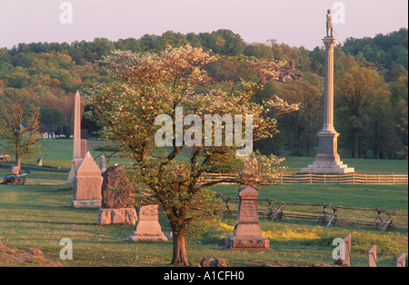 Monuments line the position at the battle of Gettysburg where Union soldiers repulsed the rebels in Pickett's Charge. Stock Photo