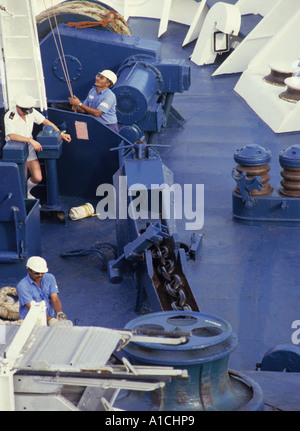 Seamen working on deck on the M/s Amsterdam.