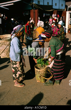 Myanmar Burma Lashio Shan tribal women in the market Stock Photo
