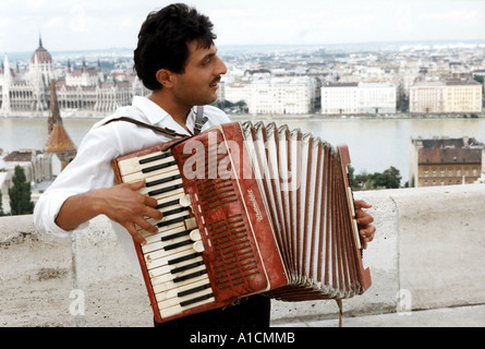 HUNGARY Budapest accordion player Stock Photo