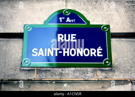 Rue Saint-Honore street sign in Paris Stock Photo