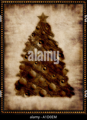 Stylized vintage Christmas card with Xmas tree illustration Stock Photo