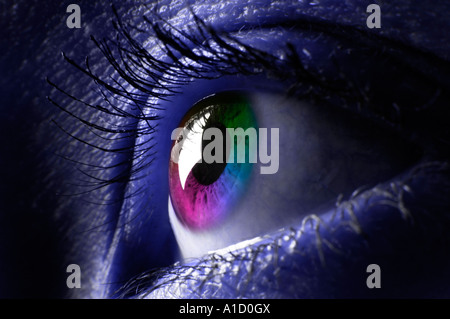 Colorful woman eye closeup Stock Photo