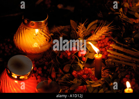 Candle lights in darkness Stock Photo