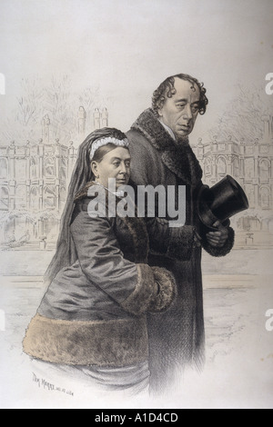 BENJAMIN DISRAELI with Queen Victoria in a contemporary engraving Stock ...