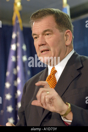Homeland Security chief Tom Ridge speaks in Washington D C. Stock Photo
