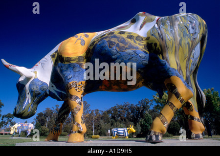 Colourful cow sculptures, Sheparton, Victoria, Australia Stock Photo