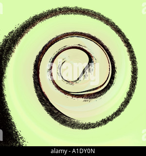 Black charcoal psychedelic spiral converging line ornament tentacle on pale beige backdrop Stock Photo