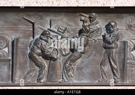 Bronze battleship relief at the National World War II Memorial Washington DC United States of America Stock Photo