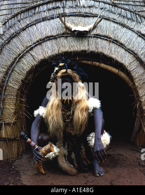 Zulu Witch Doctor in traditional dress Stock Photo