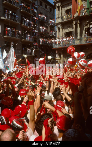 Opening ceremony in front of the town hall, Fiesta de san Fermin, Pamplona, Navarra, Spain Stock Photo