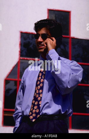 Indian businessman using cellular phone outdoors Stock Photo