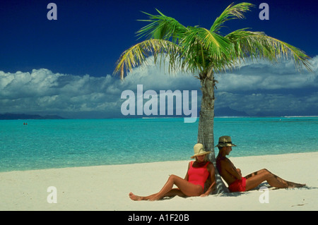 On Matira Beach at the Moana Beachcomber Park Royal Hotel on the island of Bora Bora in French Polynesia Stock Photo