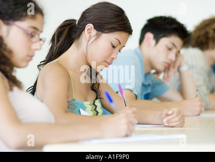 Students taking test in class Stock Photo