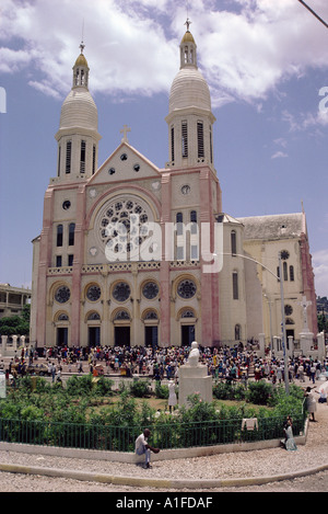 Crowds before the catholic cathedral at Port au Prince Haiti Caribbean D Lomax Stock Photo